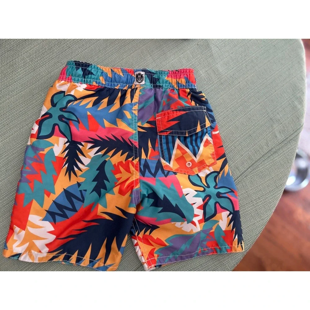 Lot Of 2 Wes Willy Boys 4T Swim Trunk Shorts Tropical Peace Black White EUC